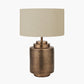 Zuri Antique Brass Metal Pot Table Lamp Base with Lino 40cm Cream Self Lined Linen Cylinder Lampshade