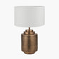 Zuri Antique Brass Metal Pot Table Lamp Base with Lino 40cm White Self Lined Linen Cylinder Lampshade