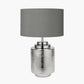 Zuri Shiny Silver Metal Pot Table Lamp Base with Harry 35cm Steel Grey Cotton Mix Cylinder Lampshade