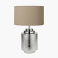 Zuri Shiny Silver Metal Pot Table Lamp Base with Henry 35cm Taupe Handloom Cylinder Lampshade