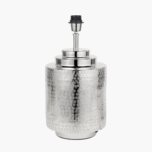Zuri Shiny Silver Metal Pot Table Lamp Base with Henry 35cm White Handloom Cylinder Lampshade