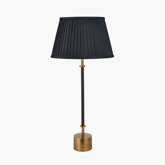 Antoine Black Croc and Antique Brass Metal Table Lamp Base with Lyndon 35cm Black Silk Mix Knife Pleat Tapered Lampshade