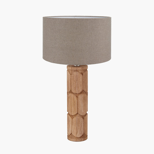 Aurelia Embossed Natural Wood Tall Table Lamp Base with Edward 35cm Natural Linen Cylinder Lampshade