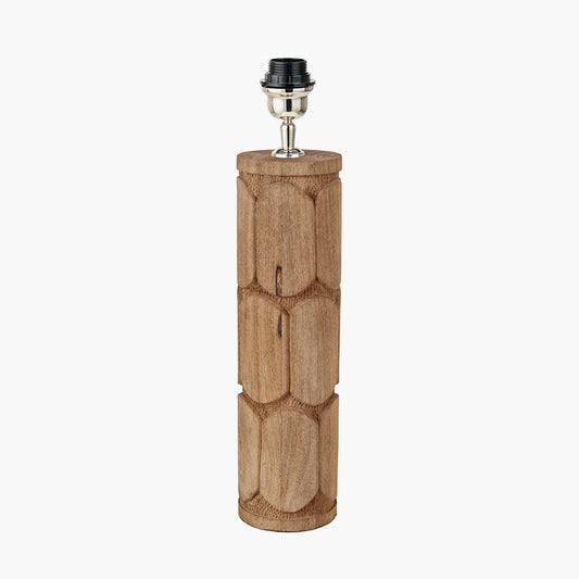 Aurelia Embossed Natural Wood Tall Table Lamp Base with Edward 35cm Natural Linen Cylinder Lampshade