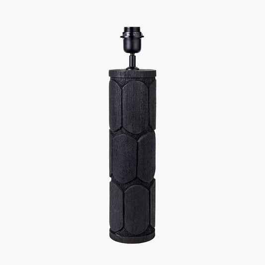 Aurelia Embossed Black Wood Tall Table Lamp Base with Lino 35cm White Self Lined Linen Cylinder Lampshade