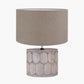 Cezara Embossed Grey Wood Wide Table Lamp Base with Edward 35cm Natural Linen Cylinder Lampshade
