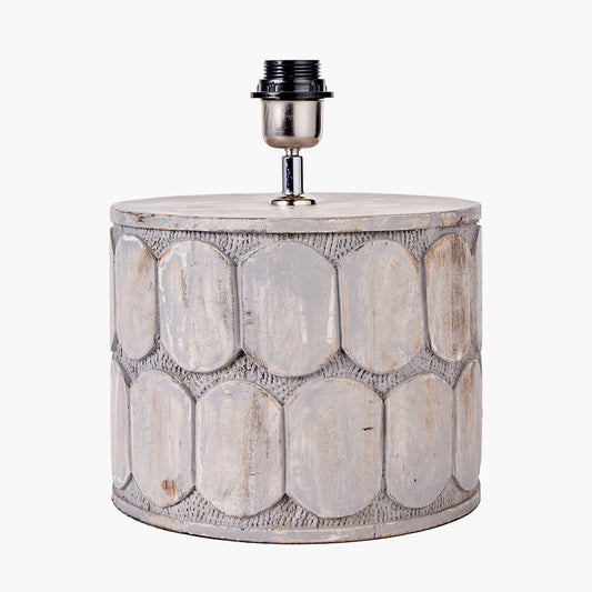 Cezara Embossed Grey Wood Wide Table Lamp Base with Edward 35cm Pistachio Green Linen Cylinder Lampshade