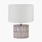 Cezara Embossed Grey Wood Wide Table Lamp Base with Lino 35cm White Self Lined Linen Cylinder Lampshade
