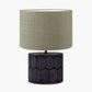 Cezara Embossed Black Wood Wide Table Lamp Base with Edward 35cm Pistachio Green Linen Cylinder Lampshade