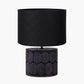 Cezara Embossed Black Wood Wide Table Lamp Base with Lino 35cm Black Self Lined Linen Cylinder Lampshade