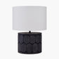 Cezara Embossed Black Wood Wide Table Lamp Base with Lino 40cm White Self Lined Linen Cylinder Lampshade