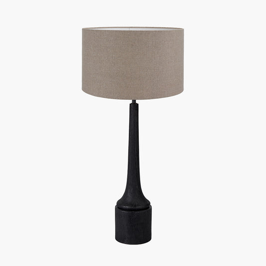 Marin Black Wood Tall Neck Table Lamp Base with Edward 40cm Natural Linen Cylinder Lampshade