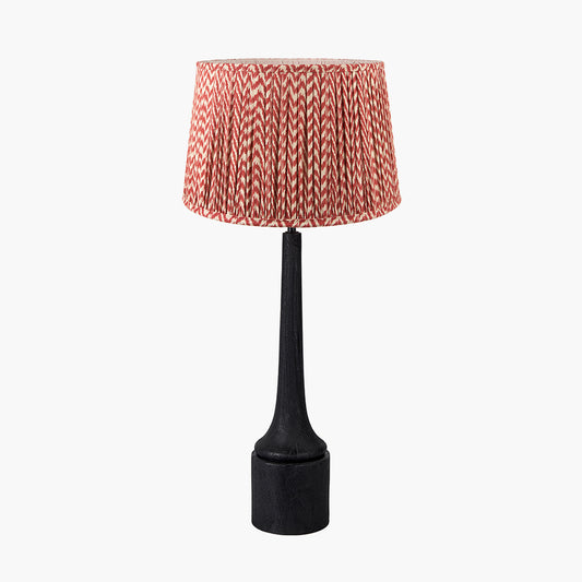 Marin Black Wood Tall Neck Table Lamp Base with Vienna 40cm Red Chevron Mushroom Pleat Lampshade