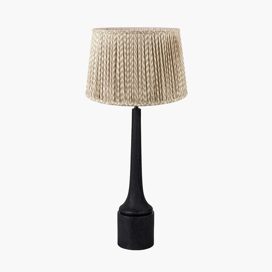 Marin Black Wood Tall Neck Table Lamp Base with Vienna 40cm Taupe Chevron Mushroom Pleat Lampshade