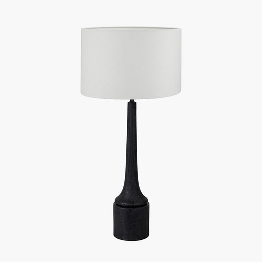 Marin Black Wood Tall Neck Table Lamp Base with Lino 40cm White Self Lined Linen Cylinder Lampshade