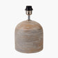 Nelu Grey Engraved Wood Dome Table Lamp Base with Lino 35cm Grey Self Lined Linen Cylinder Lampshade