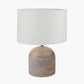 Nelu Grey Engraved Wood Dome Table Lamp Base with Lino 35cm White Self Lined Linen Cylinder Lampshade