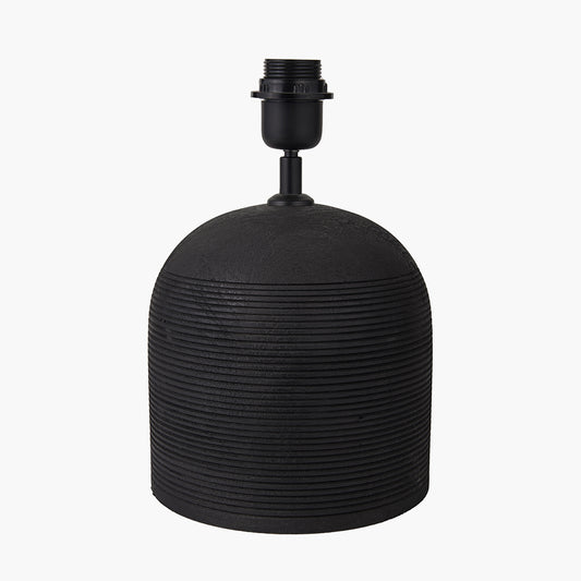Nelu Black Engraved Wood Dome Table Lamp Base with Rouen 35cm Taupe Boucle Cylinder Lampshade