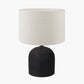 Nelu Black Engraved Wood Dome Table Lamp Base with Rouen 35cm White Boucle Cylinder Lampshade
