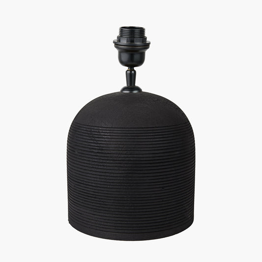 Nelu Black Engraved Wood Dome Table Lamp Base with Rouen 35cm White Boucle Cylinder Lampshade