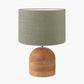 Nelu Natural Engraved Wood Dome Table Lamp Base with Edward 35cm Pistachio Green Linen Cylinder Lampshade