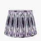Ioan Grey Engraved Wood Bottle Table Lamp Base with Izara 40cm Lilac Ikat Patterned Mushroom Pleat Tapered Lampshade