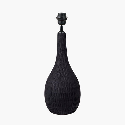 Ioan Black Engraved Wood Bottle Table Lamp Base