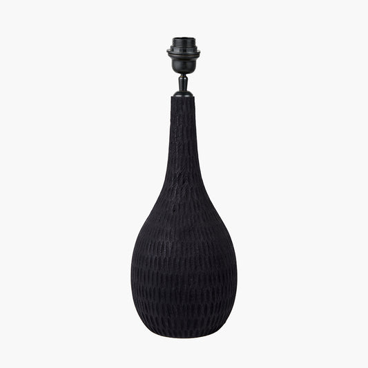 Ioan Black Engraved Wood Bottle Table Lamp Base