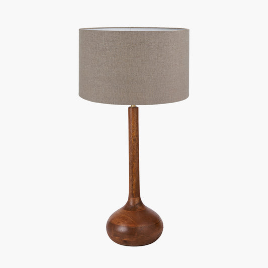 Toma Oiled Wood Tall Neck Table Lamp Base with Edward 35cm Natural Linen Cylinder Lampshade