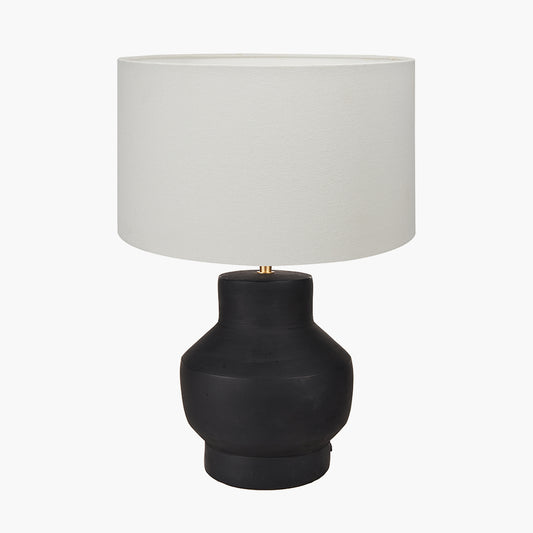 Inna Black Urn Terracotta Table Lamp Base with Henry 35cm White Handloom Cylinder Lampshade