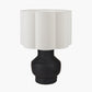 Inna Black Urn Terracotta Table Lamp Base with Bloom 35cm White Handloom Scalloped Cylinder Lampshade