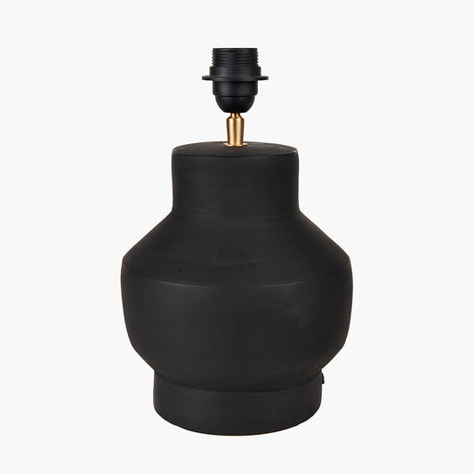 Inna Black Urn Terracotta Table Lamp Base with Bloom 35cm White Handloom Scalloped Cylinder Lampshade
