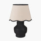 Inna Black Urn Terracotta Table Lamp Base with Tabitha 35cm Cream Jute Scalloped Edge Tapered Lamp Shade with Contrast Binding