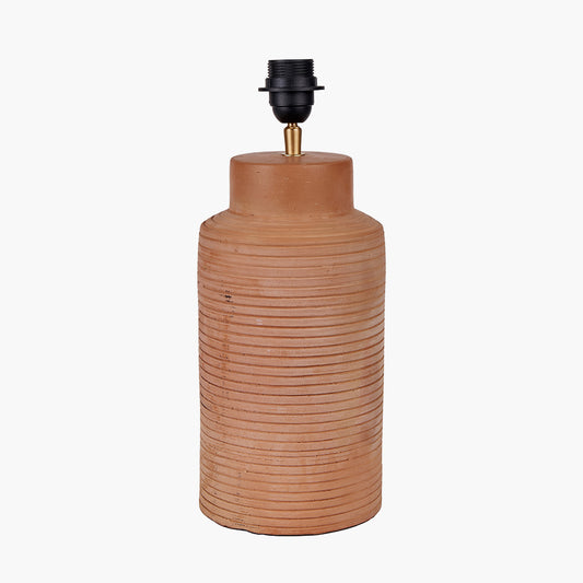 Sierra Natural Tall Ribbed Terracotta Table Lamp Base with Lino 35cm Black Self Lined Linen Cylinder Lampshade