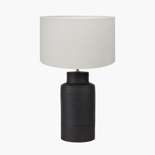 Sierra Black Tall Ribbed Terracotta Table Lamp Base with Henry 35cm White Handloom Cylinder Lampshade