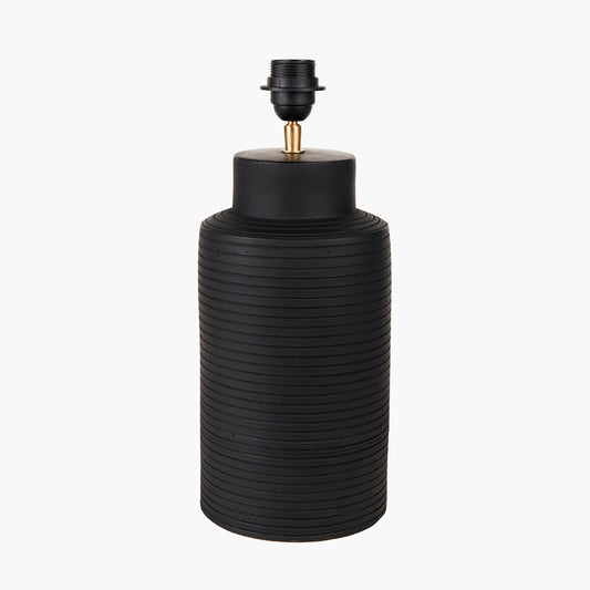 Sierra Black Tall Ribbed Terracotta Table Lamp Base with Tabitha 35cm Cream Jute Scalloped Edge Tapered Lamp Shade with Contrast Binding