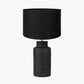 Sierra Black Tall Ribbed Terracotta Table Lamp Base with Lino 35cm Black Self Lined Linen Cylinder Lampshade