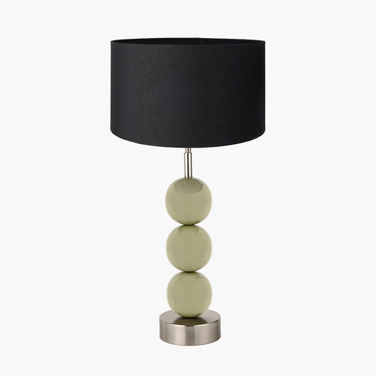 Sofia Sage and Silver Enamel 3 Ball Table Lamp Base with Harry 35cm Black Cotton Mix Cylinder Lampshade