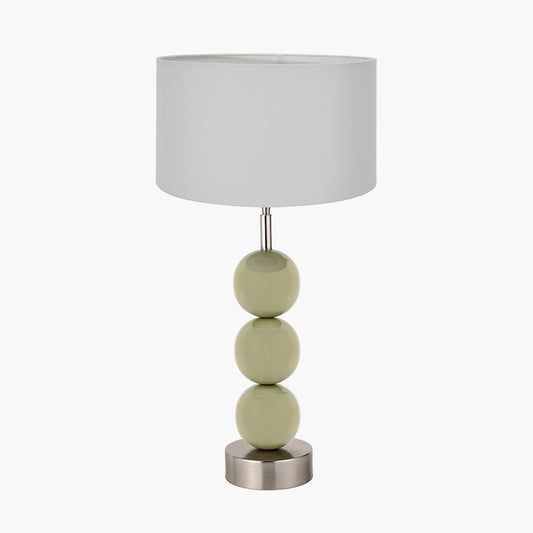Sofia Sage and Silver Enamel 3 Ball Table Lamp Base with Harry 35cm Ivory Cotton Mix Cylinder Lampshade