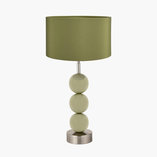 Sofia Sage and Silver Enamel 3 Ball Table Lamp Base with Harry 35cm Sage Cotton Mix Cylinder Lampshade