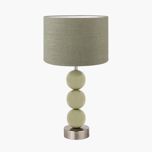 Sofia Sage and Silver Enamel 3 Ball Table Lamp Base with Edward 35cm Pistachio Green Linen Cylinder Lampshade