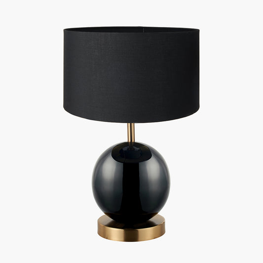 Sofia Black and Gold Enamel Table Lamp Base with Harry 35cm Black Cotton Mix Cylinder Lampshade