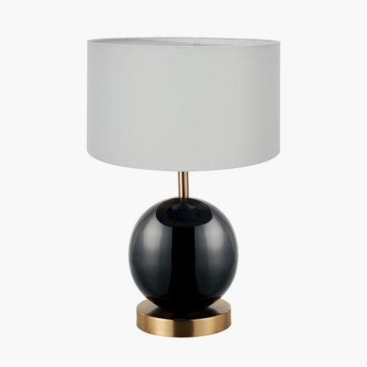 Sofia Black and Gold Enamel Table Lamp Base with Harry 35cm Ivory Cotton Mix Cylinder Lampshade