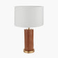 Laurence Tan Leather and Brass Cylindrical Table Lamp Base with Lino 35cm White Self Lined Linen Cylinder Lampshade