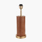 Laurence Tan Leather and Brass Cylindrical Table Lamp Base with Lino 35cm White Self Lined Linen Cylinder Lampshade