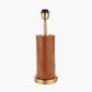 Laurence Tan Leather and Brass Cylindrical Table Lamp Base