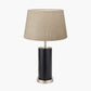 Laurence Black Croc Leather and Silver Cylindrical Table Lamp Base with Milos 35cm Natural Linen Tapered Lampshade
