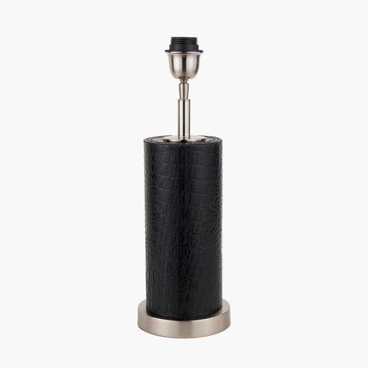 Laurence Black Croc Leather and Silver Cylindrical Table Lamp Base with Milos 35cm Natural Linen Tapered Lampshade
