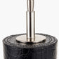 Laurence Black Croc Leather and Silver Cylindrical Table Lamp Base with Milos 35cm Natural Linen Tapered Lampshade