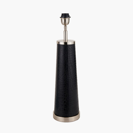 Laurence Black Croc Leather and Silver Table Lamp Base with Milos 35cm Natural Linen Tapered Lampshade